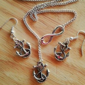 New Silver Infinity Nautical Anchor Jewelry Set